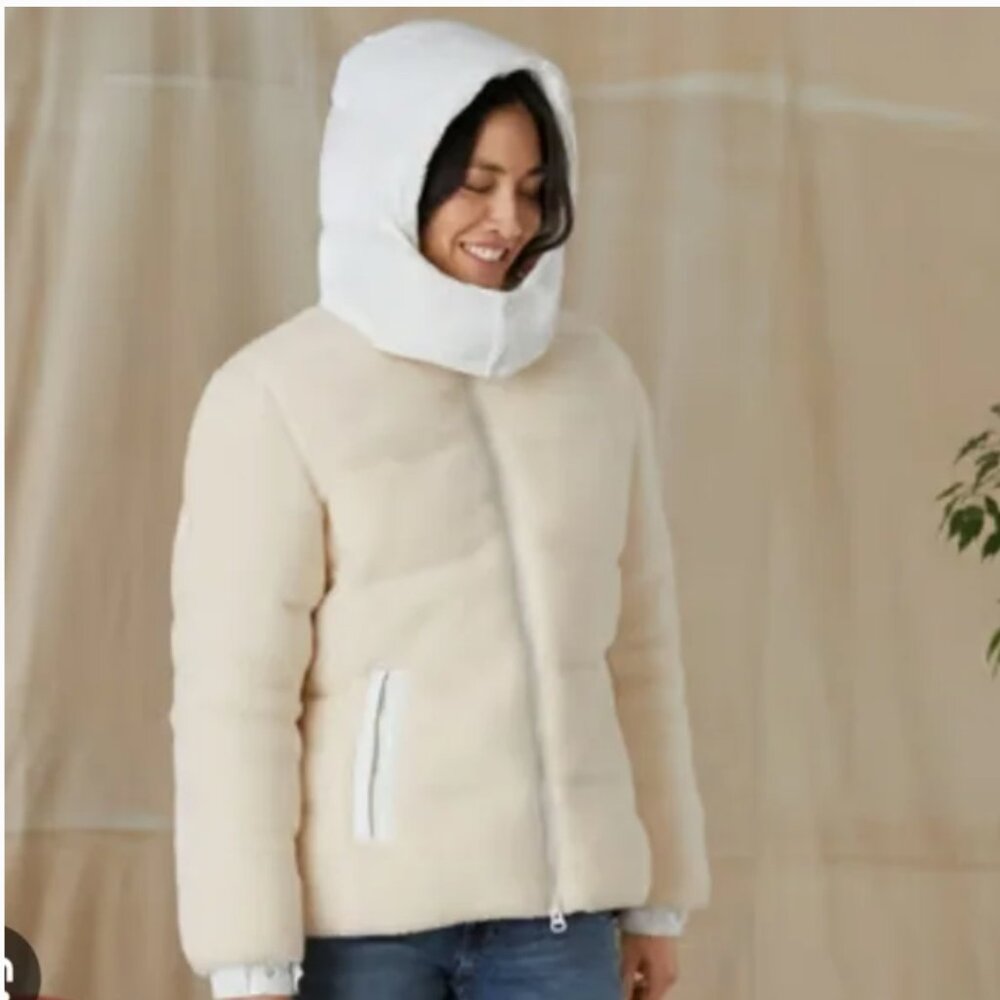 NWT Save the Duck Bertha Fleece Puffer Coat Cream Off White Women's Large - Picture 2 of 16